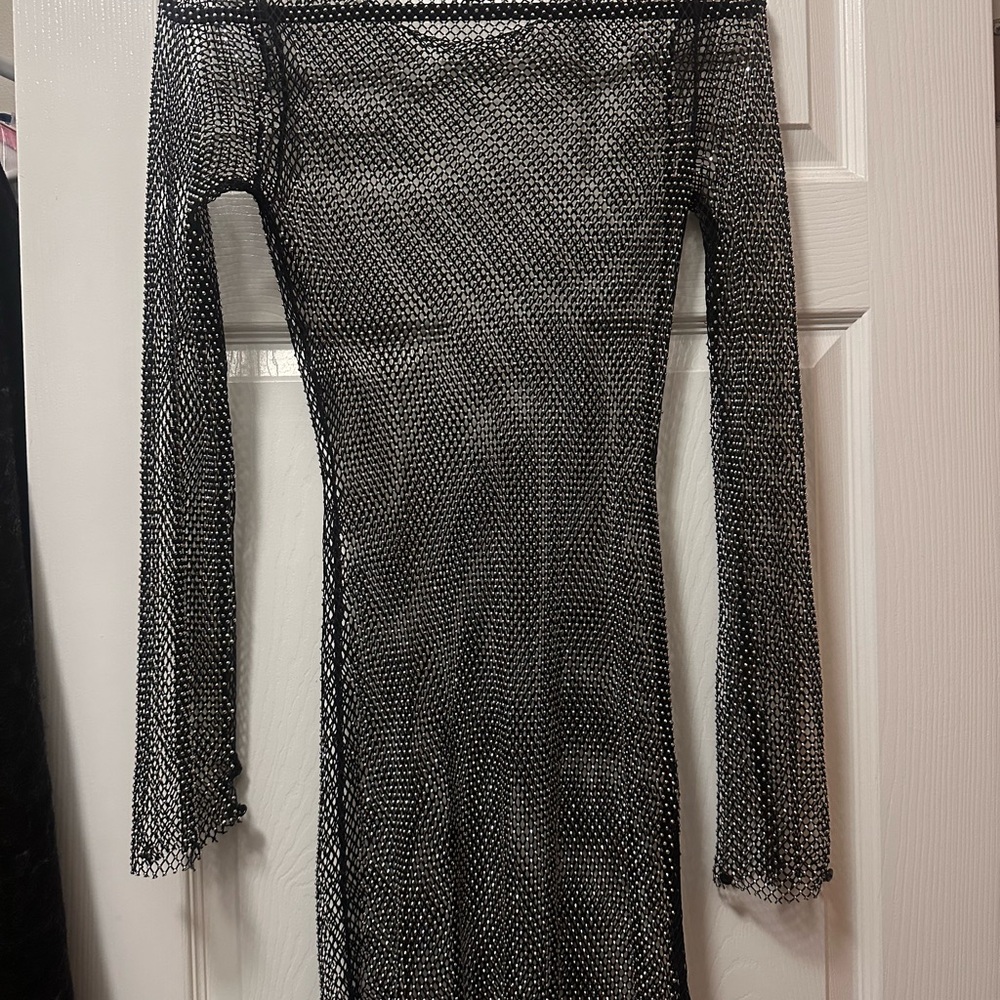 Edgy Black Studded Mesh Dress